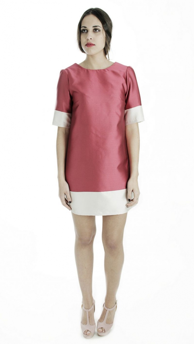 vestido corto de fiesta bicolor de raso escote espalda y lazo  invitada boda arimoka